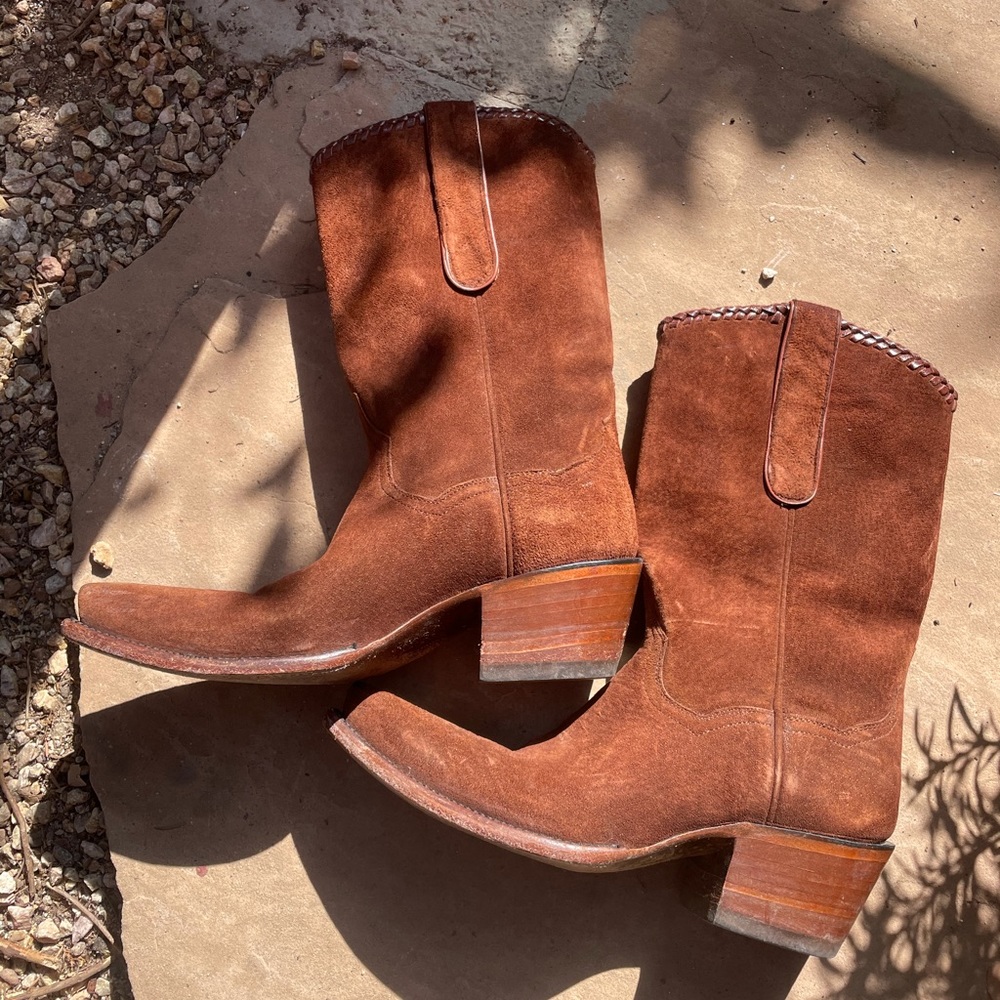 CUSTOM Chocolate Brown Suede Cowboy Boots Size 5 1/2